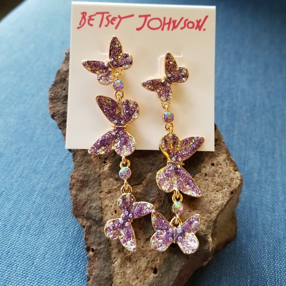 Betsey Johnson Purple Butterflies Dangle Earrings - NWT - Picture 3 of 6